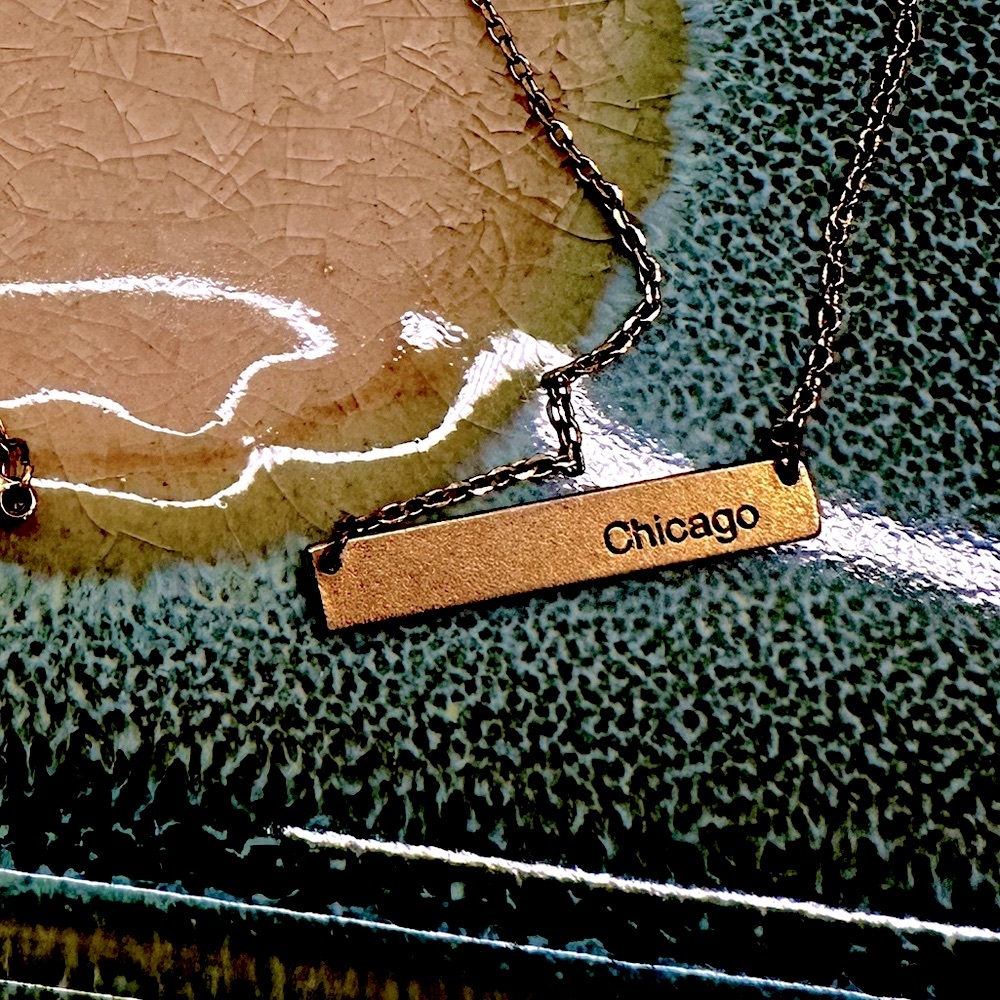 Chicago Coordinates Bar Necklace, 18k Gold Plated Necklace
